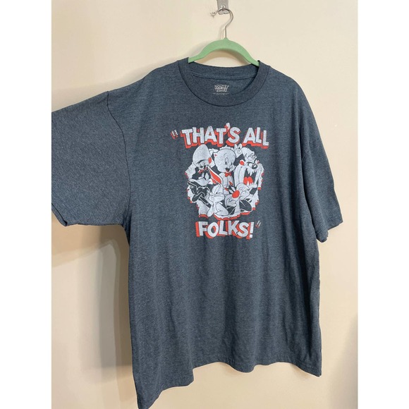 Looney Tunes Thats All Folks T Shirt Blue Red 2XB Tee Unisex Big Tall - Picture 2 of 7
